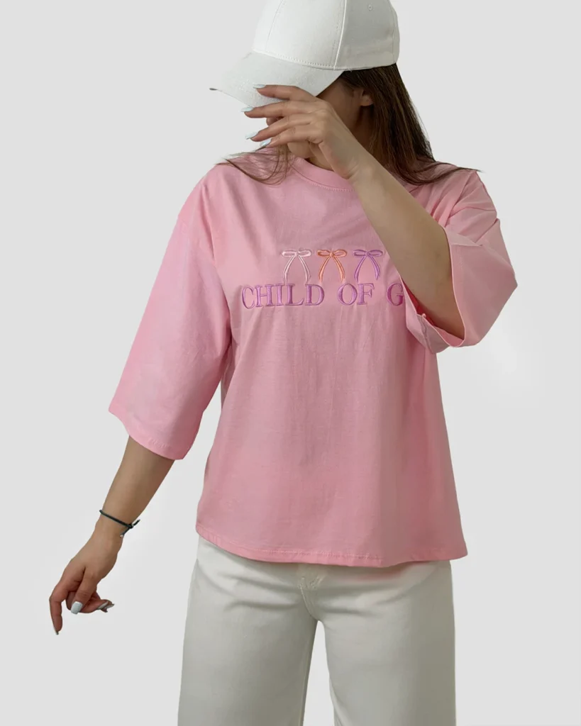 تیشرت زنانه باکسی طرح پاپیون