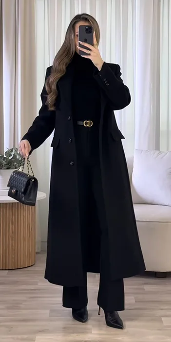 استایل با کت بلند زنانه مشکی