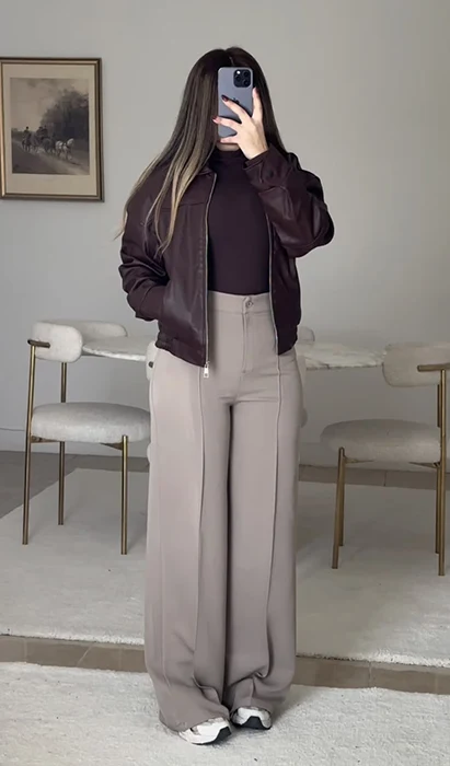 کت چرم و شلوار زنانه 